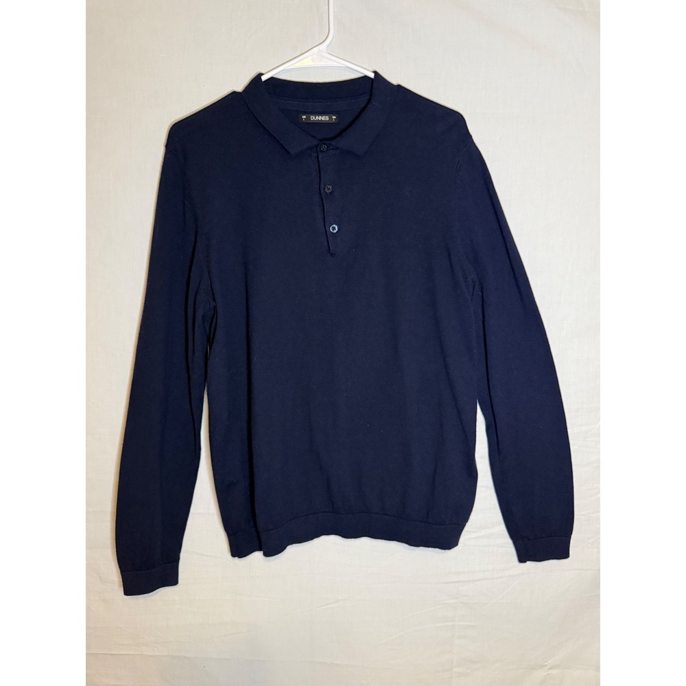 Dunnes Stores Mens Navy Blue Long Sleeve Polo Sweater Cotton Blend Size L